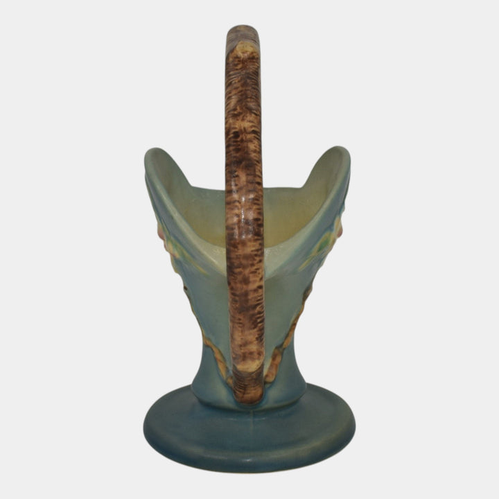 Roseville Apple Blossom Blue 1949 Vintage Art Pottery Ceramic Basket 309-8 - Just Art Pottery