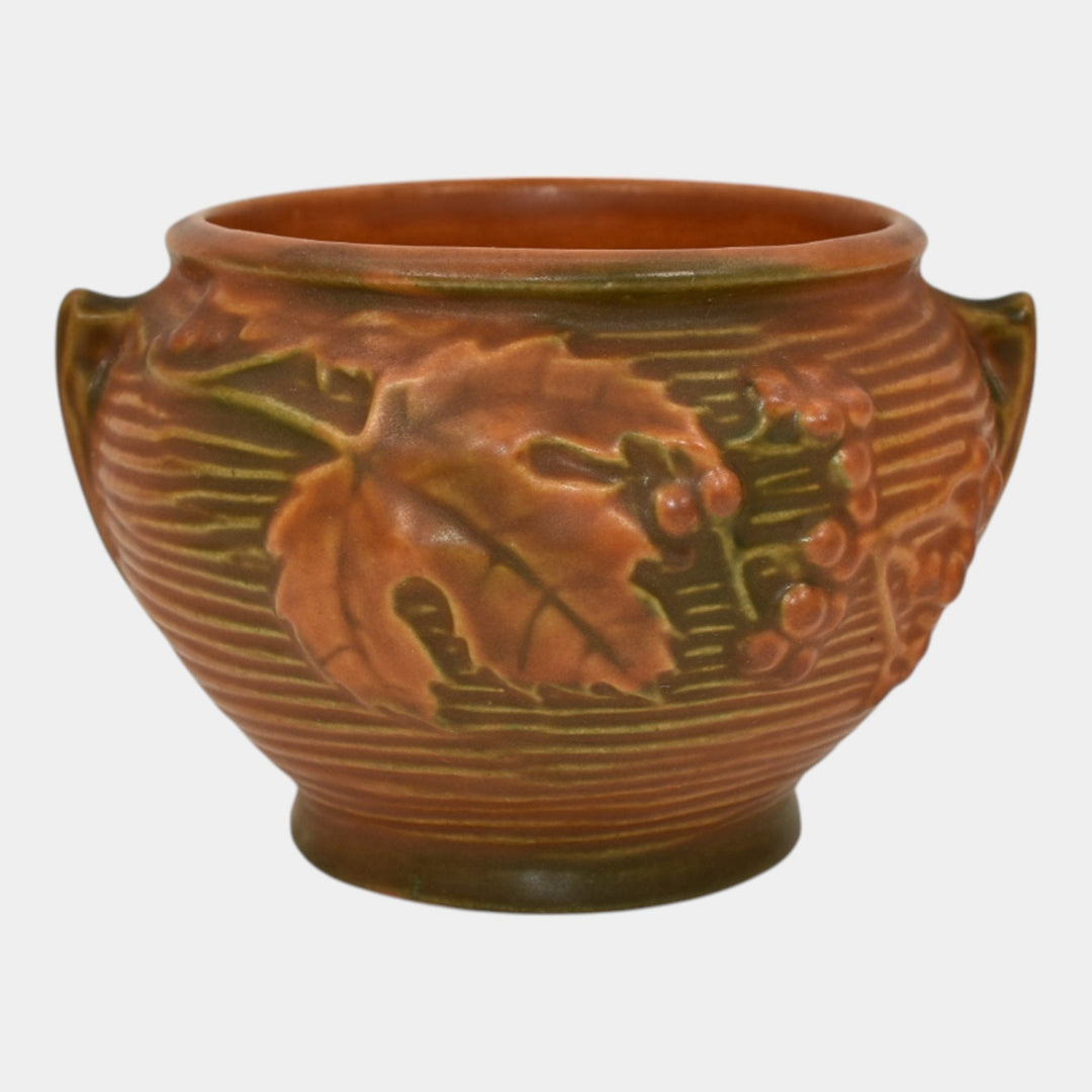 Roseville Bushberry Brown 1941 Vintage Pottery Ceramic Jardiniere Planter 657-3 - Just Art Pottery