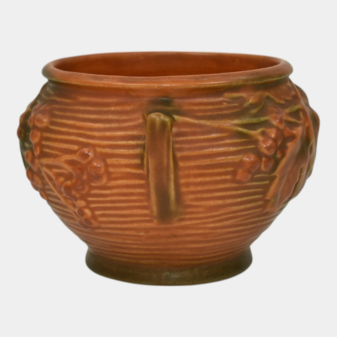 Roseville Bushberry Brown 1941 Vintage Pottery Ceramic Jardiniere Planter 657-3 - Just Art Pottery