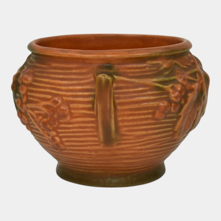 Roseville Bushberry Brown 1941 Vintage Pottery Ceramic Jardiniere Planter 657-3 - Just Art Pottery