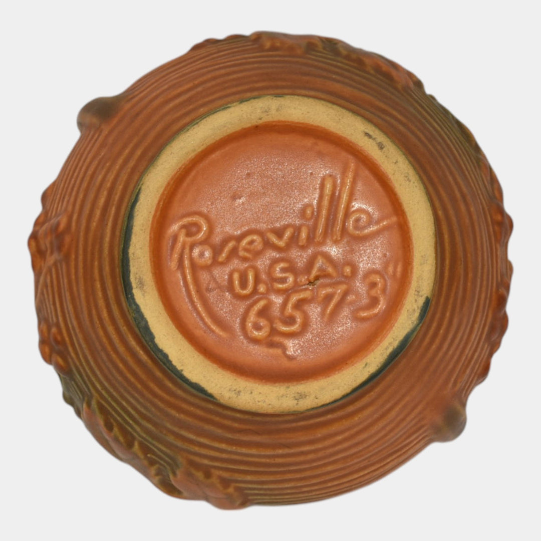 Roseville Bushberry Brown 1941 Vintage Pottery Ceramic Jardiniere Planter 657-3 - Just Art Pottery