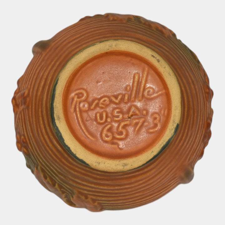 Roseville Bushberry Brown 1941 Vintage Pottery Ceramic Jardiniere Planter 657-3 - Just Art Pottery