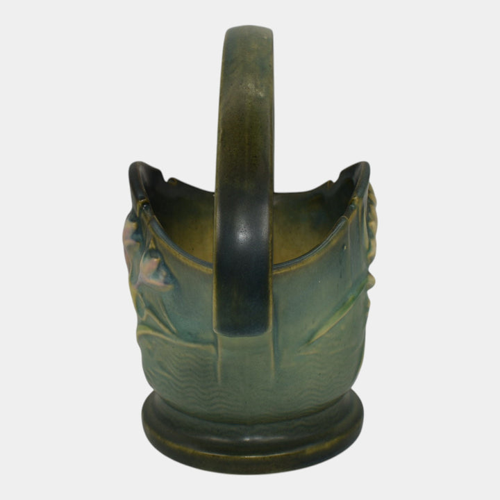 Roseville Freesia Green 1945 Vintage Art Pottery Ceramic Basket 391-8 - Just Art Pottery