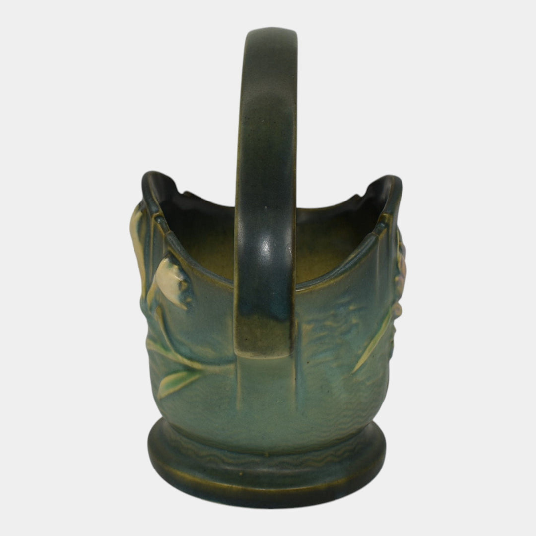 Roseville Freesia Green 1945 Vintage Art Pottery Ceramic Basket 391-8 - Just Art Pottery