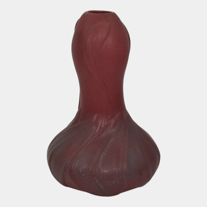 Van Briggle 1940s Vintage Arts And Crafts Pottery Mulberry Ceramic Leaf Vase 666 - Just Art Pottery