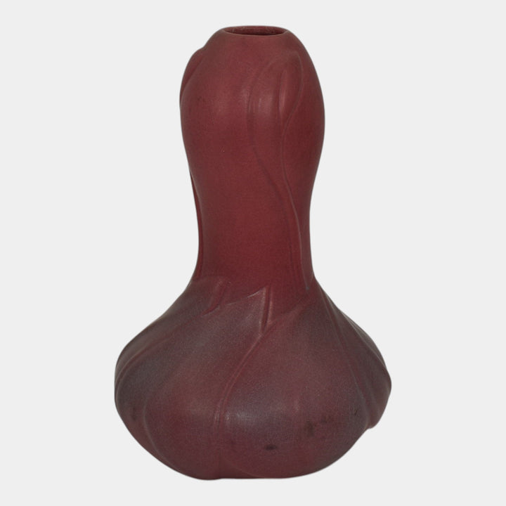 Van Briggle 1940s Vintage Arts And Crafts Pottery Mulberry Ceramic Leaf Vase 666 - Just Art Pottery