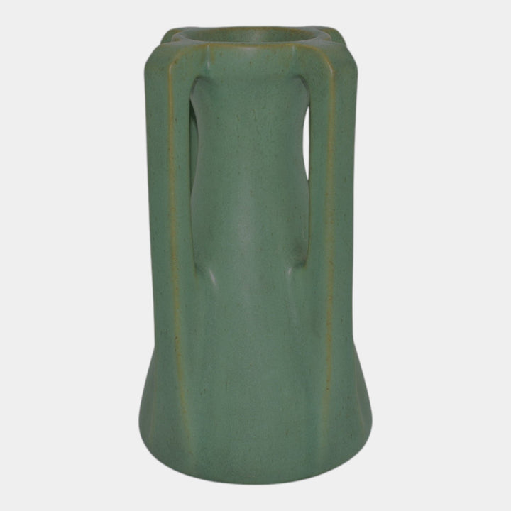 Teco Vintage Arts And Crafts Pottery Matte Green Buttressed Vase 433