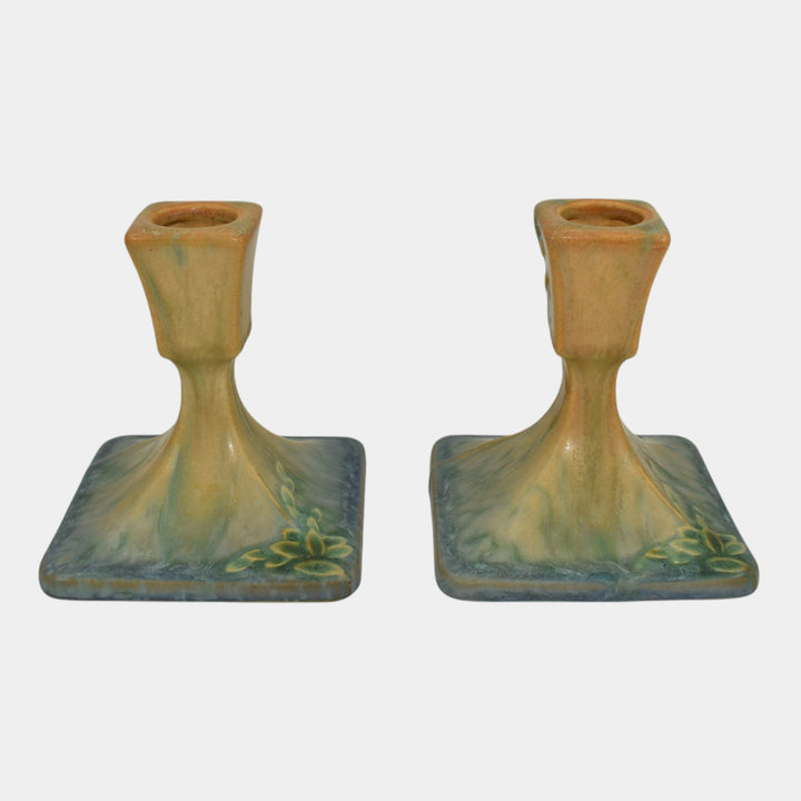 Roseville Futura 1928 Vintage Art Deco Pottery Candle Holders 1073-4 - Just Art Pottery