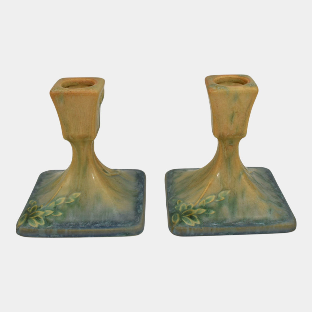 Roseville Futura 1928 Vintage Art Deco Pottery Candle Holders 1073-4 - Just Art Pottery