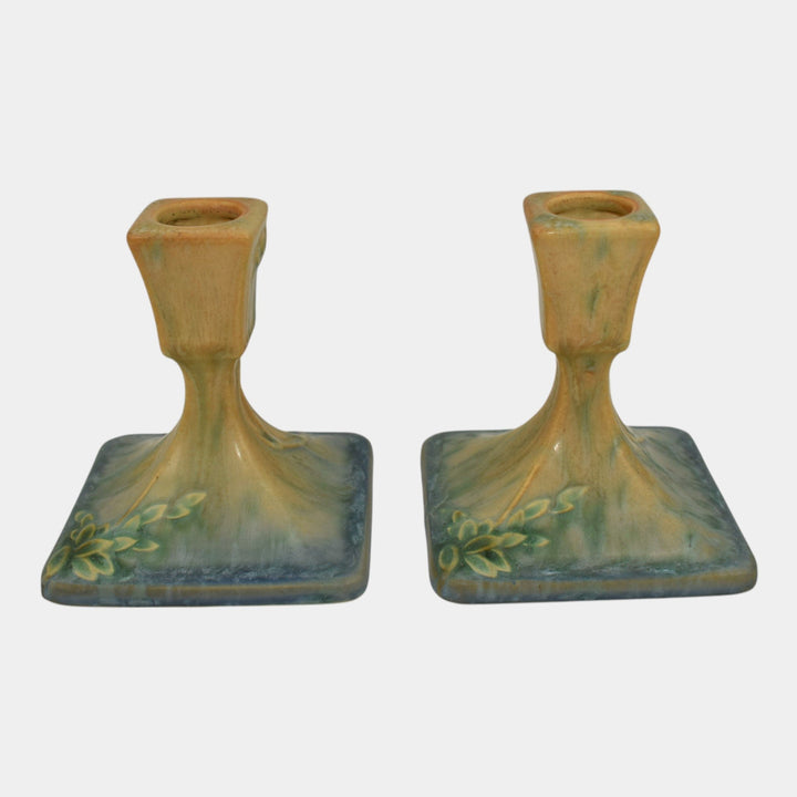 Roseville Futura 1928 Vintage Art Deco Pottery Candle Holders 1073-4 - Just Art Pottery
