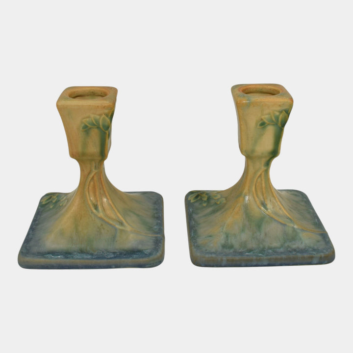 Roseville Futura 1928 Vintage Art Deco Pottery Candle Holders 1073-4 - Just Art Pottery