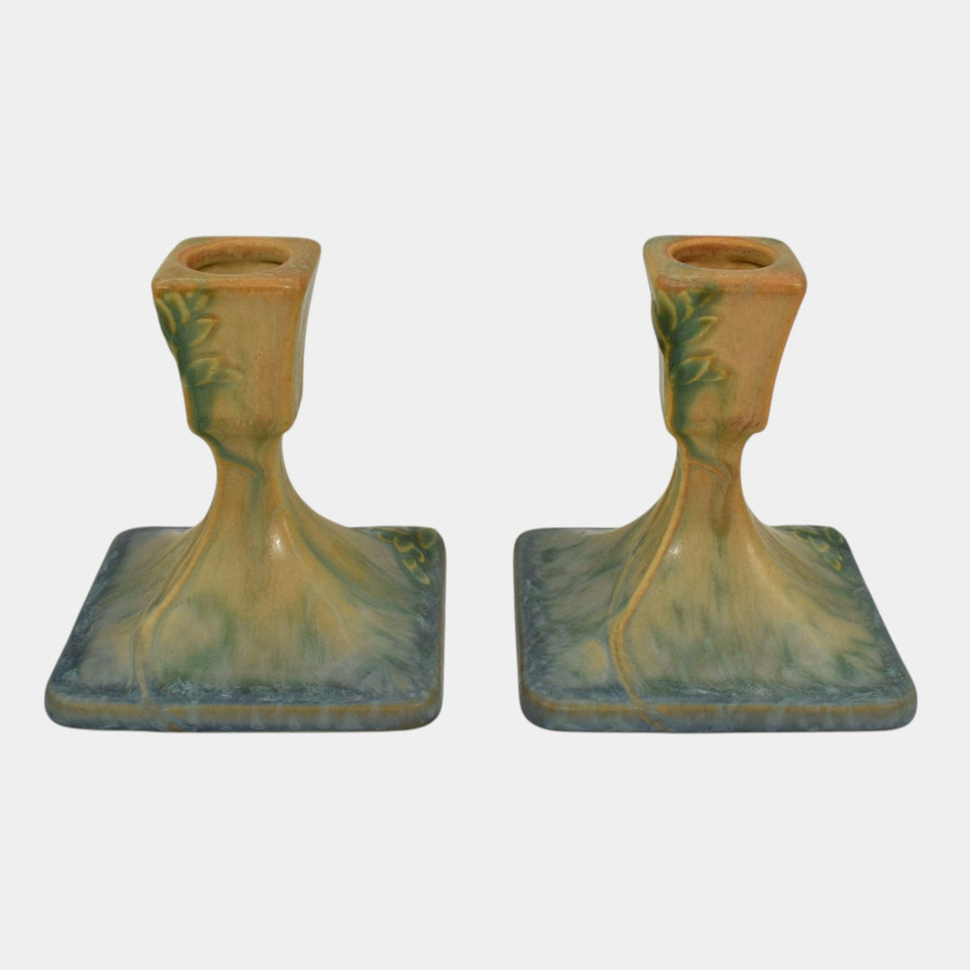 Roseville Futura 1928 Vintage Art Deco Pottery Candle Holders 1073-4 - Just Art Pottery