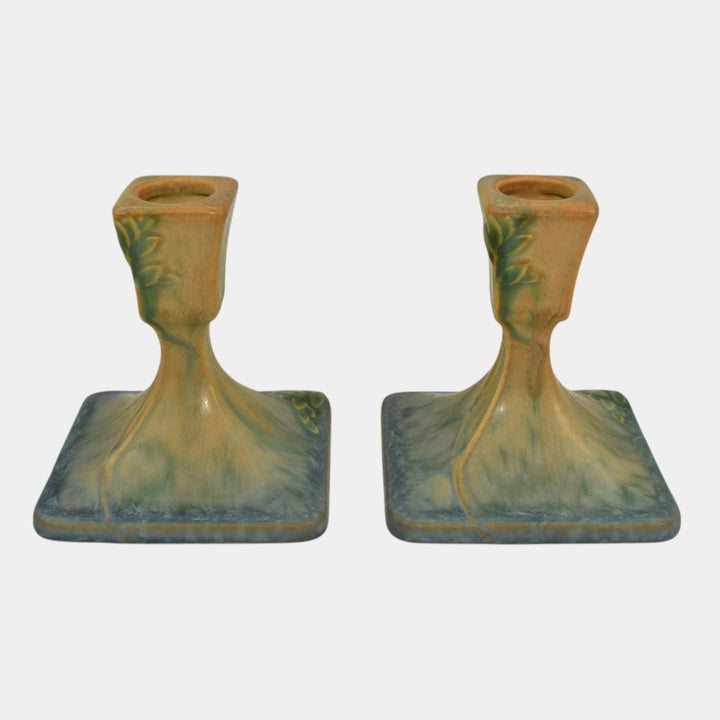 Roseville Futura 1928 Vintage Art Deco Pottery Candle Holders 1073-4 - Just Art Pottery