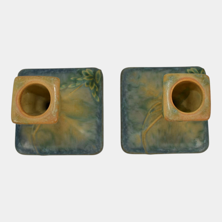 Roseville Futura 1928 Vintage Art Deco Pottery Candle Holders 1073-4 - Just Art Pottery