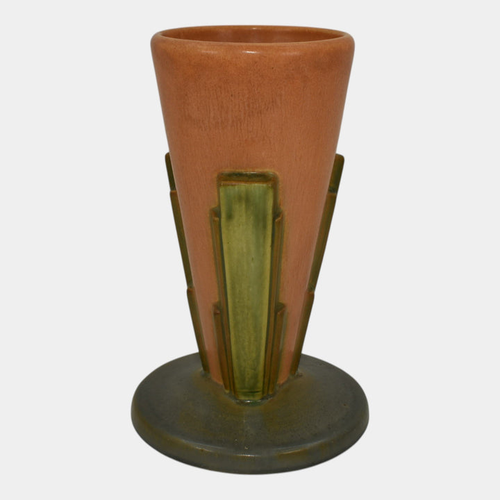 Roseville Futura Tan 1928 Vintage Art Deco Pottery Buttressed Cone Vase 401-8