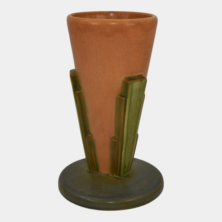 Roseville Futura Tan 1928 Vintage Art Deco Pottery Buttressed Cone Vase 401-8