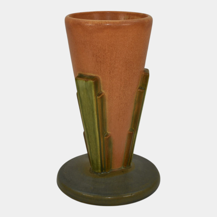Roseville Futura Tan 1928 Vintage Art Deco Pottery Buttressed Cone Vase 401-8