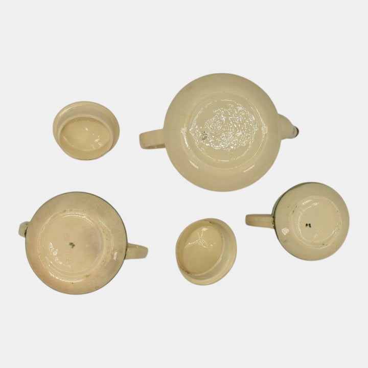 Weller Zona Art Pottery Grape Vine Pattern Teapot Sugar Bowl Creamer Set
