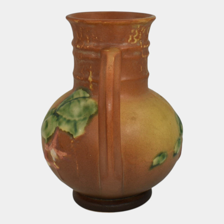 Roseville Fuchsia Brown 1938 Vintage Art Pottery Ceramic Handled Vase 891-6
