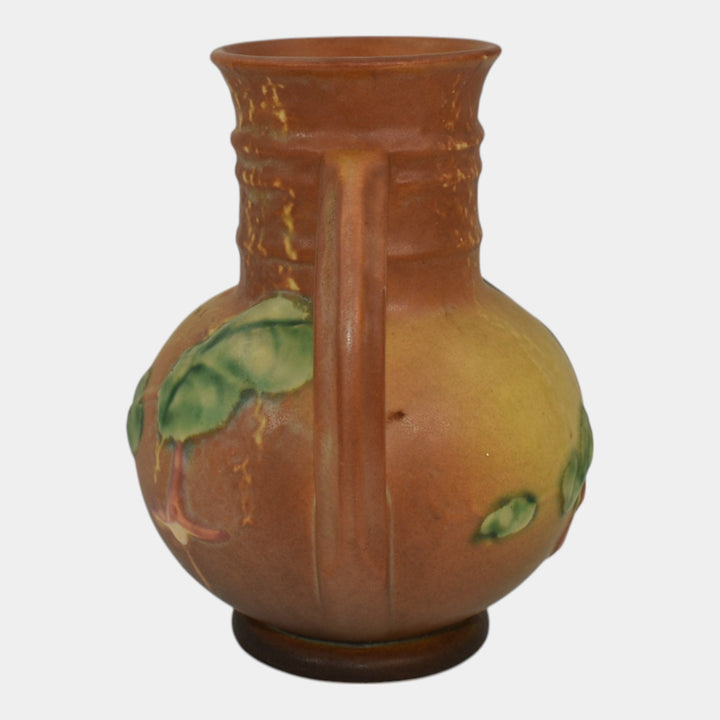 Roseville Fuchsia Brown 1938 Vintage Art Pottery Ceramic Handled Vase 891-6