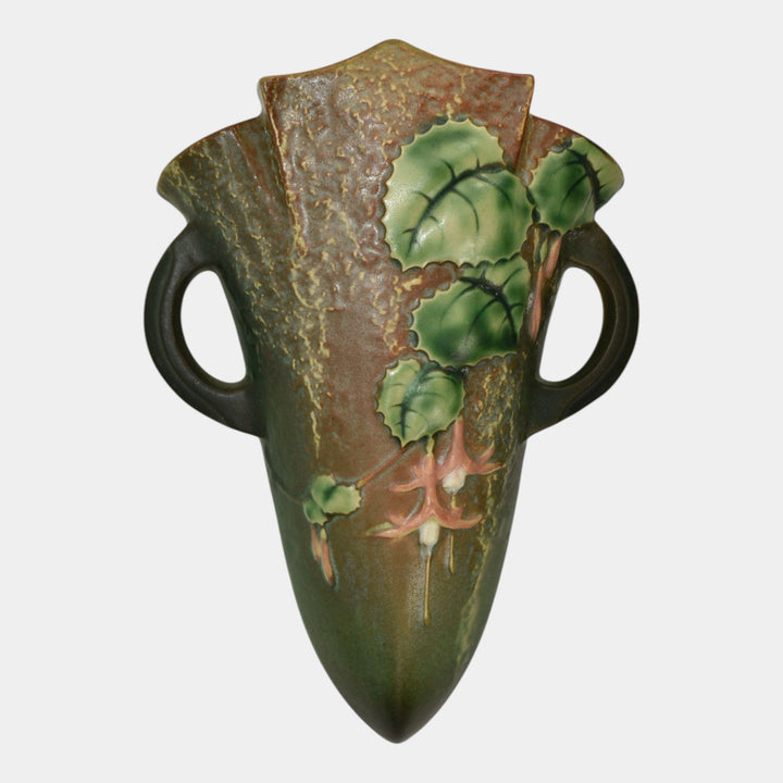 Roseville Fuchsia Green 1938 Vintage Art Pottery Ceramic Wall Pocket 1282-8