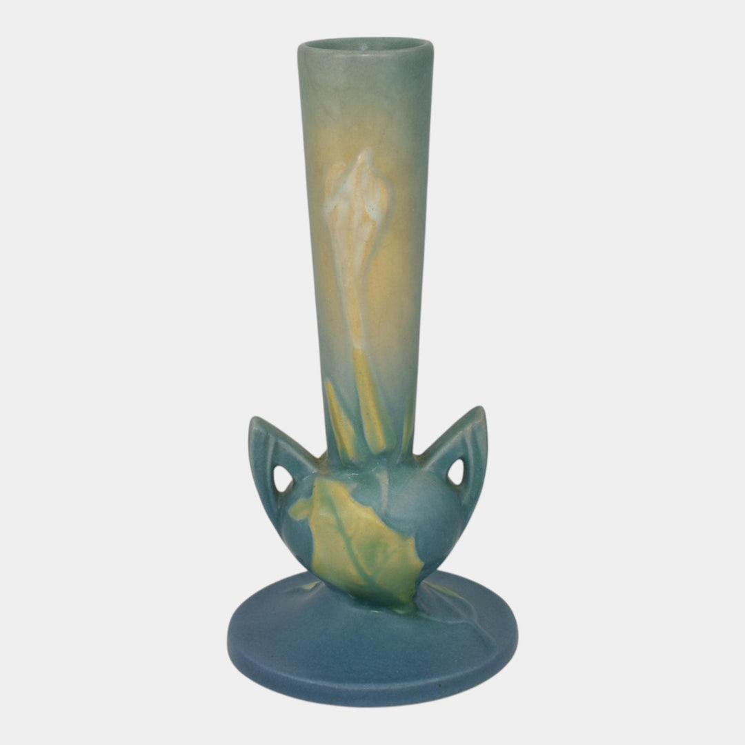 Roseville Thornapple Blue 1937 Vintage Art Deco Pottery Ceramic Bud Vase 813-7 - Just Art Pottery
