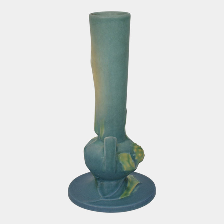 Roseville Thornapple Blue 1937 Vintage Art Deco Pottery Ceramic Bud Vase 813-7 - Just Art Pottery