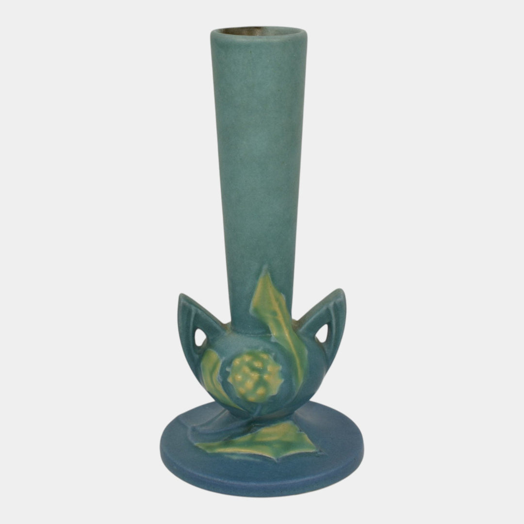 Roseville Thornapple Blue 1937 Vintage Art Deco Pottery Ceramic Bud Vase 813-7 - Just Art Pottery
