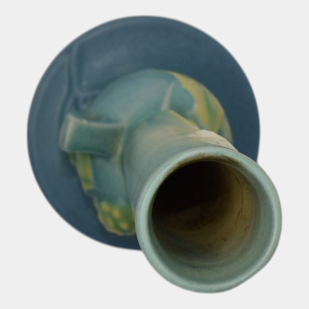 Roseville Thornapple Blue 1937 Vintage Art Deco Pottery Ceramic Bud Vase 813-7 - Just Art Pottery