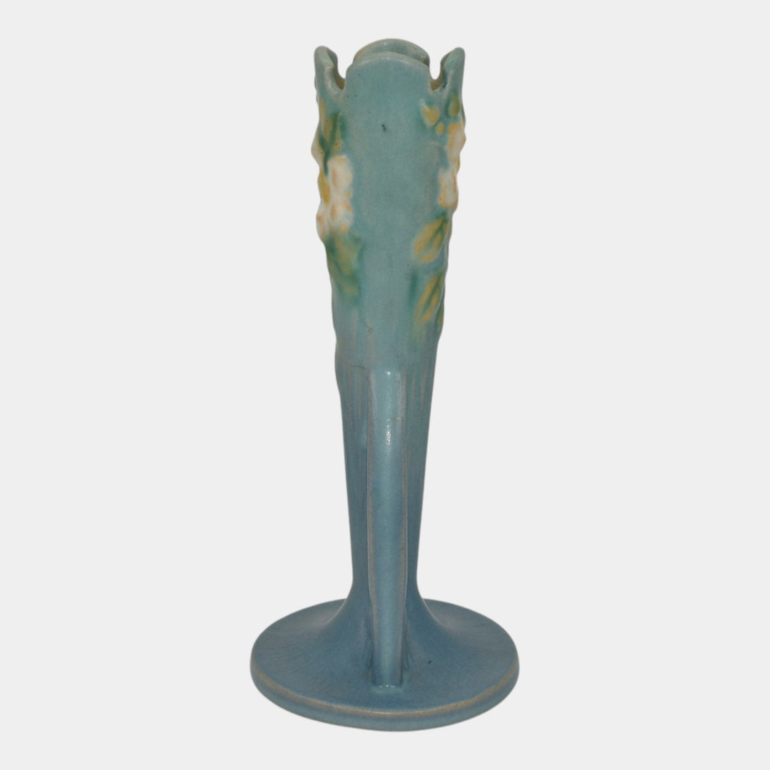 Roseville White Rose Blue 1940 Vintage Art Pottery Ceramic Bud Vase 995-7 - Just Art Pottery