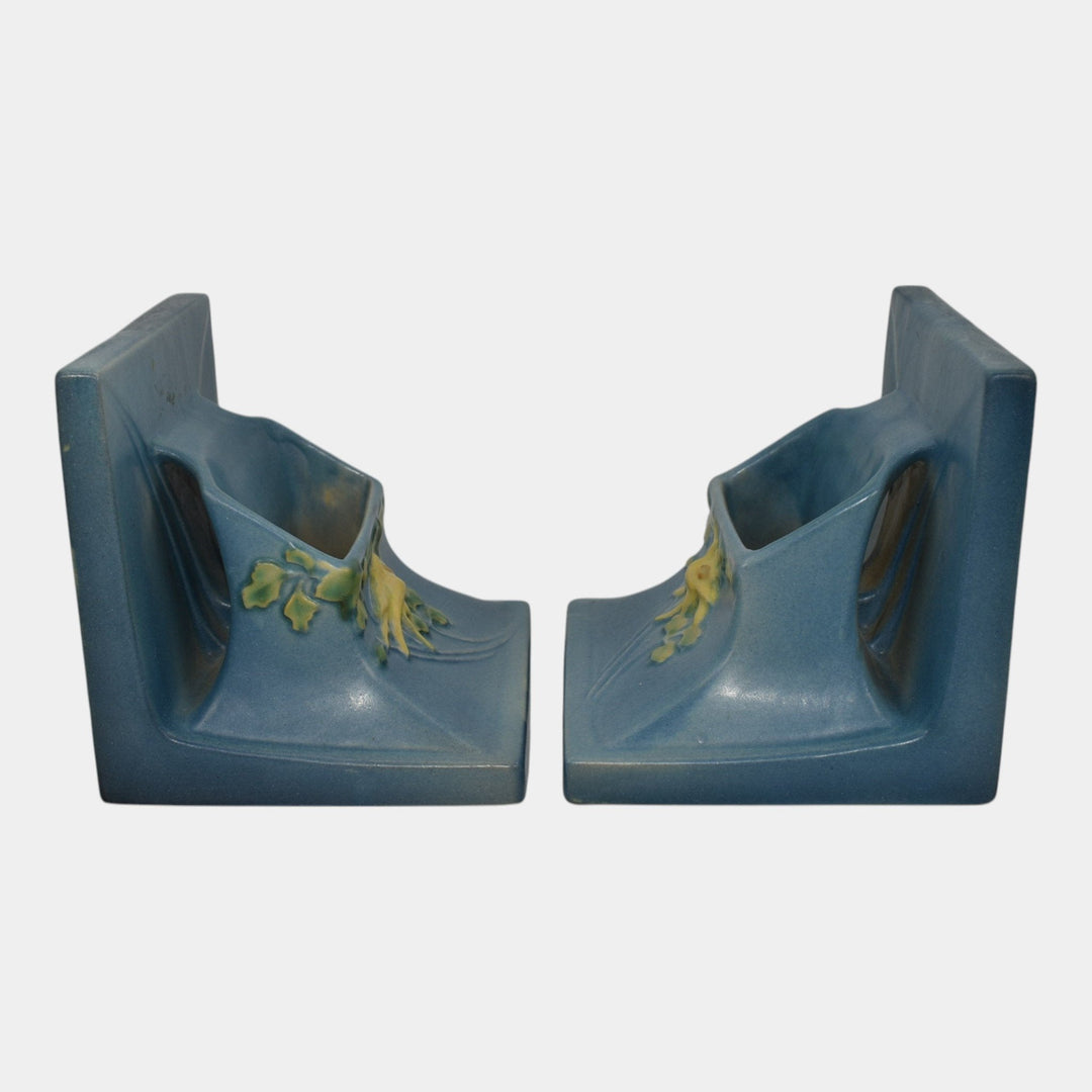 Roseville Columbine Blue 1941 Vintage Art Pottery Planter Bookends 8 - Just Art Pottery