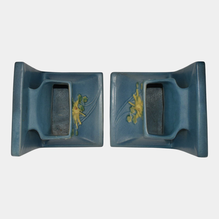 Roseville Columbine Blue 1941 Vintage Art Pottery Planter Bookends 8 - Just Art Pottery