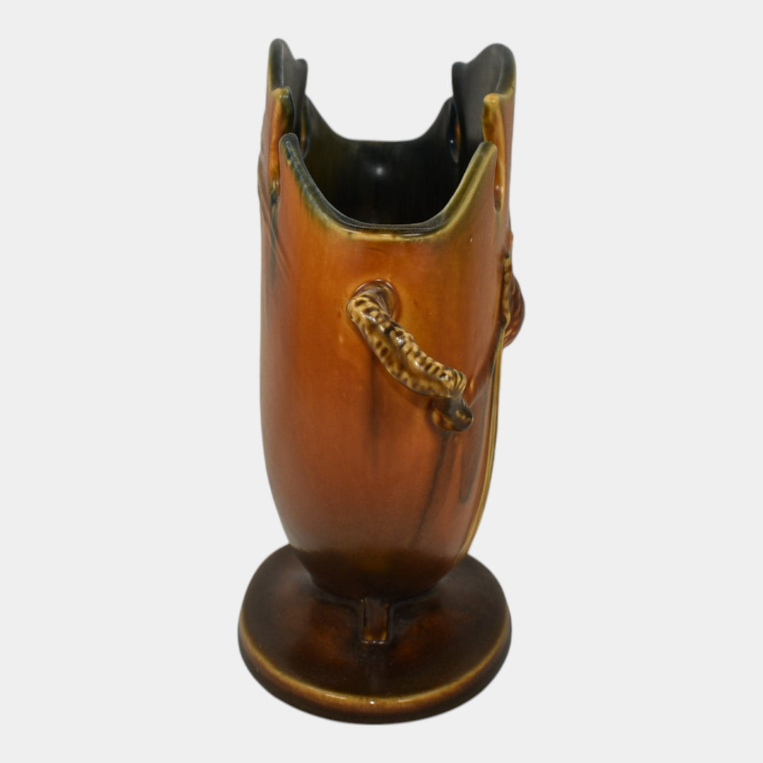 Roseville Pine Cone Brown 1936 Vintage Art Pottery Ceramic Pillow Vase 845-8