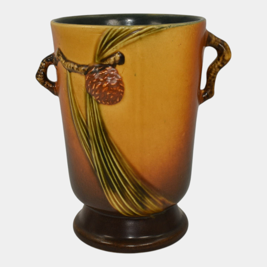 Roseville Pine Cone Brown 1936 Vintage Art Pottery Ceramic Flower Vase 704-7