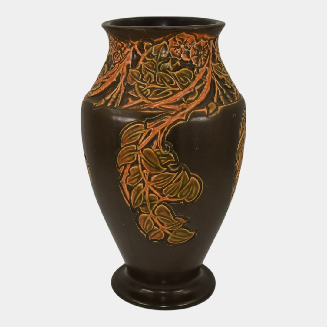 Roseville Rosecraft Panel Brown 1920 Vintage Art Pottery Ceramic Vase 297-10 - Just Art Pottery
