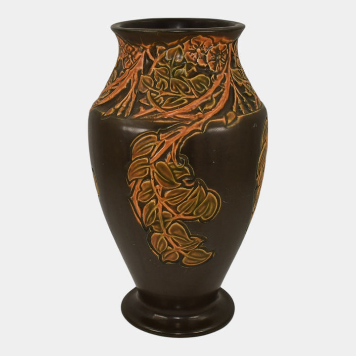 Roseville Rosecraft Panel Brown 1920 Vintage Art Pottery Ceramic Vase 297-10 - Just Art Pottery