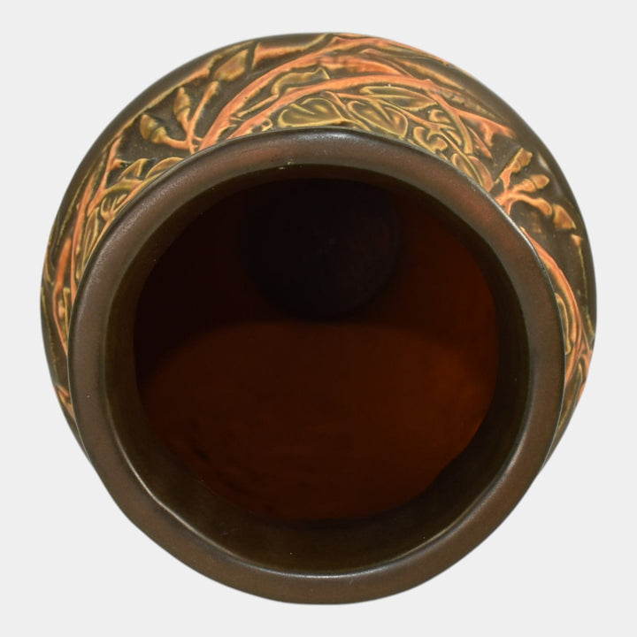 Roseville Rosecraft Panel Brown 1920 Vintage Art Pottery Ceramic Vase 297-10 - Just Art Pottery