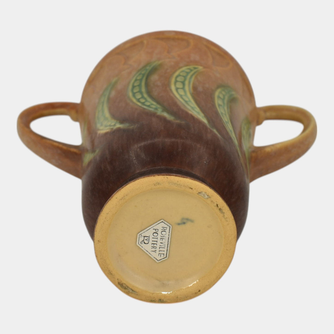 Roseville Falline Brown 1933 Vintage Art Pottery Ceramic Handled Vase 642-6 - Just Art Pottery