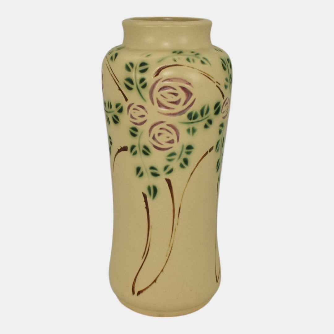 Roseville Velmoss Scroll 1916 Vintage Arts And Crafts Pottery Tall Vase 204-10 - Just Art Pottery