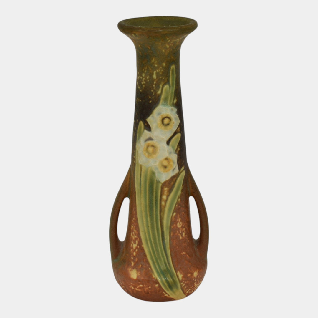 Roseville Jonquil 1931 Vintage Arts And Crafts Pottery Brown Ceramic Bud Vase - Just Art Pottery
