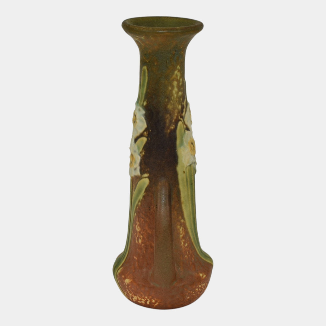 Roseville Jonquil 1931 Vintage Arts And Crafts Pottery Brown Ceramic Bud Vase - Just Art Pottery