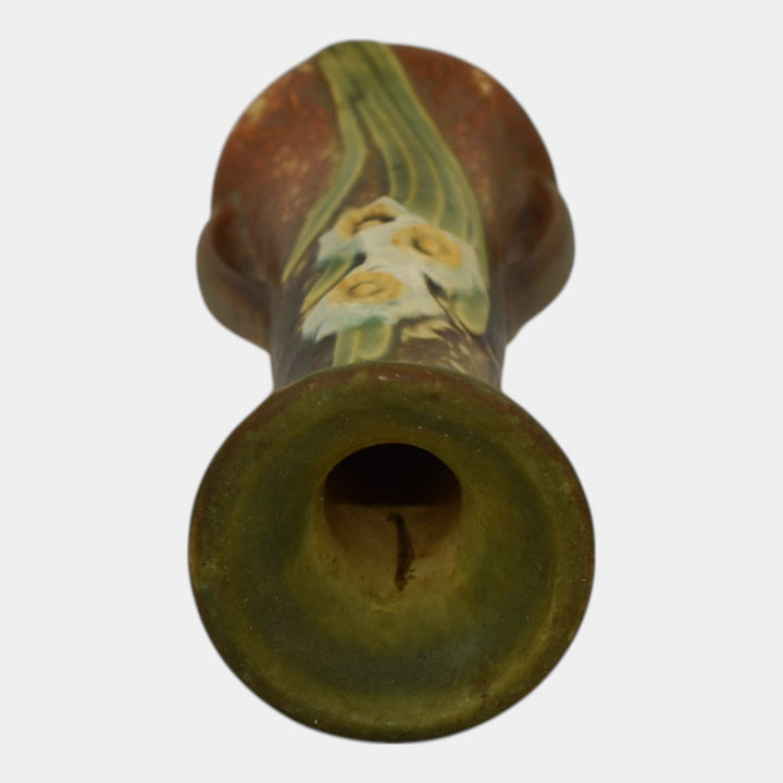 Roseville Jonquil 1931 Vintage Arts And Crafts Pottery Brown Ceramic Bud Vase - Just Art Pottery