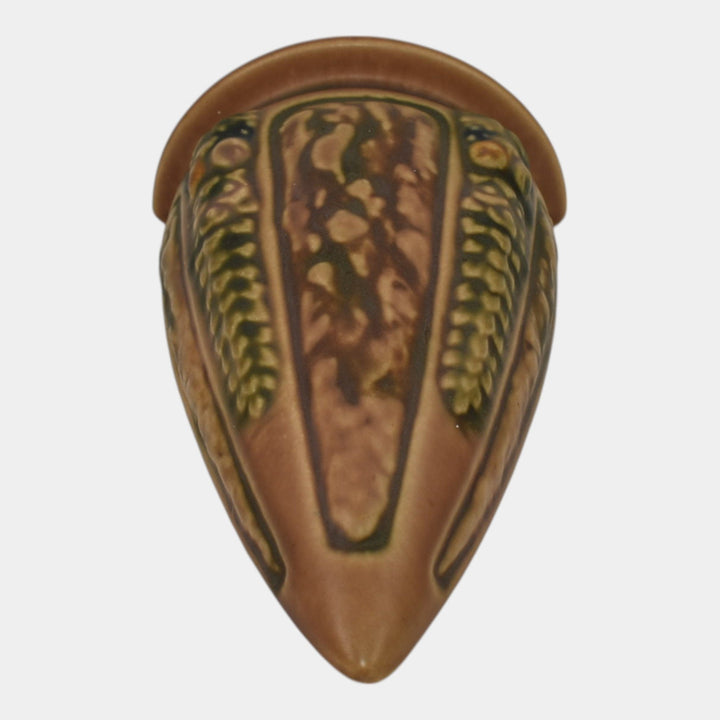 Roseville Florentine I 1924 Brown Arts And Crafts Pottery Wall Pocket 1239-7 - Just Art Pottery