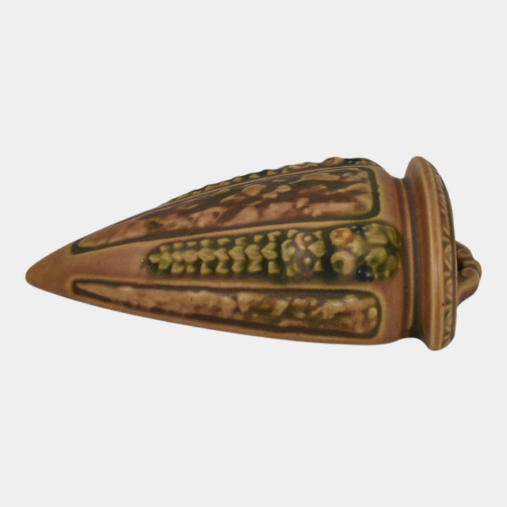 Roseville Florentine I 1924 Brown Arts And Crafts Pottery Wall Pocket 1239-7 - Just Art Pottery