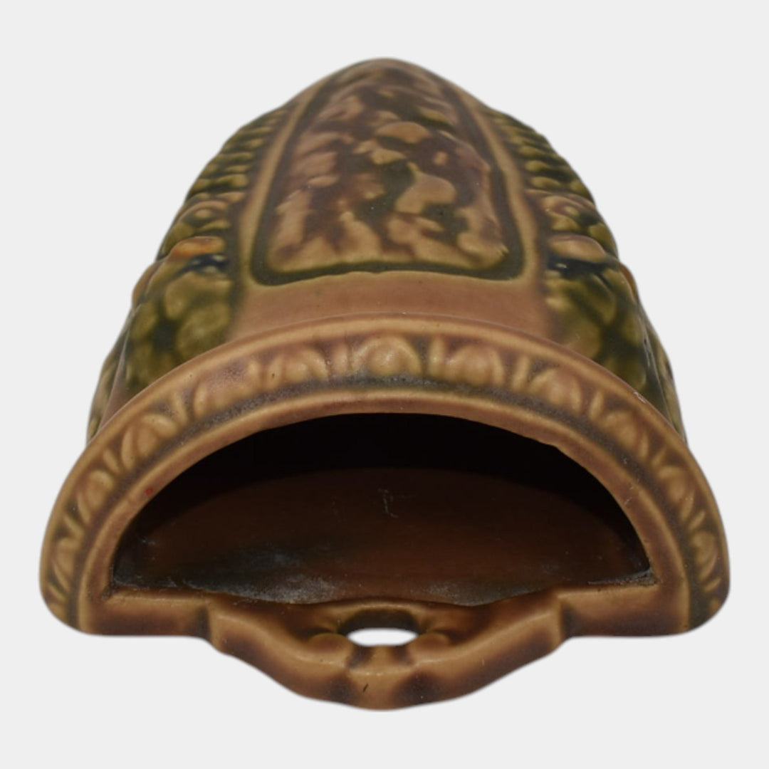 Roseville Florentine I 1924 Brown Arts And Crafts Pottery Wall Pocket 1239-7 - Just Art Pottery
