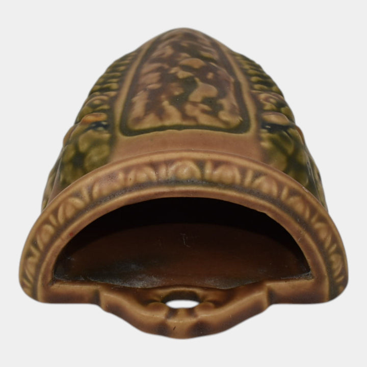 Roseville Florentine I 1924 Brown Arts And Crafts Pottery Wall Pocket 1239-7 - Just Art Pottery