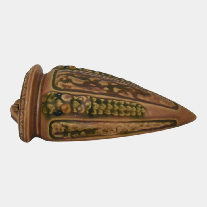 Roseville Florentine I 1924 Brown Arts And Crafts Pottery Wall Pocket 1239-7 - Just Art Pottery