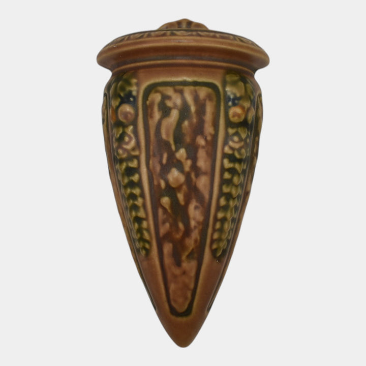 Roseville Florentine I 1924 Brown Arts And Crafts Pottery Wall Pocket 1239-7 - Just Art Pottery