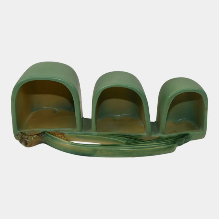 Roseville Pine Cone Green 1953 Vintage Pottery Triple Ceramic Wall Pocket 466