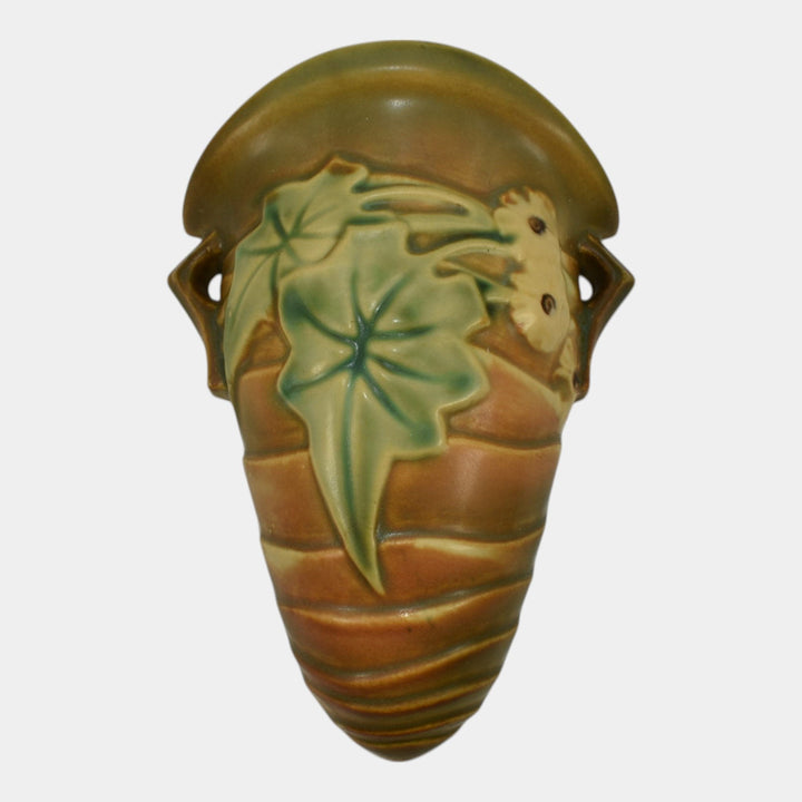 Roseville Luffa Brown 1934 Vintage Art Deco Pottery Ceramic Wall Pocket 1272-8